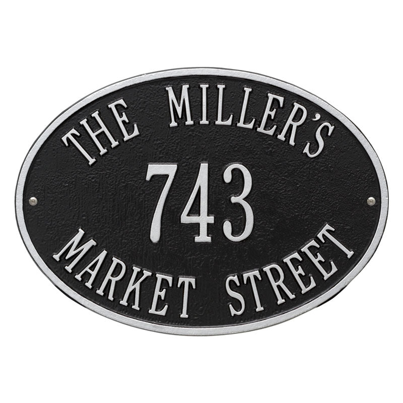 Whitehall Hawthorne Oval Standard Wall 3-Line Personalized Address Plaque - Black/Silver