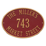 Whitehall Hawthorne Oval Standard Wall 3-Line Personalized Address Plaque - Red/Gold