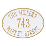 Whitehall Hawthorne Oval Standard Wall 3-Line Personalized Address Plaque - White/Gold
