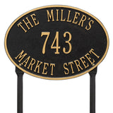 Whitehall Hawthorne Oval Standard Lawn 3-Line Personalized Address Plaque - Black/Gold
