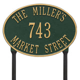 Whitehall Hawthorne Oval Standard Lawn 3-Line Personalized Address Plaque - Green/Gold