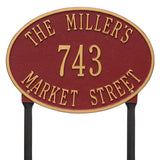 Whitehall Hawthorne Oval Standard Lawn 3-Line Personalized Address Plaque - Red/Gold