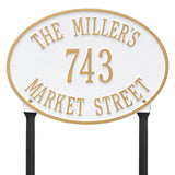 Whitehall Hawthorne Oval Standard Lawn 3-Line Personalized Address Plaque - White/Gold