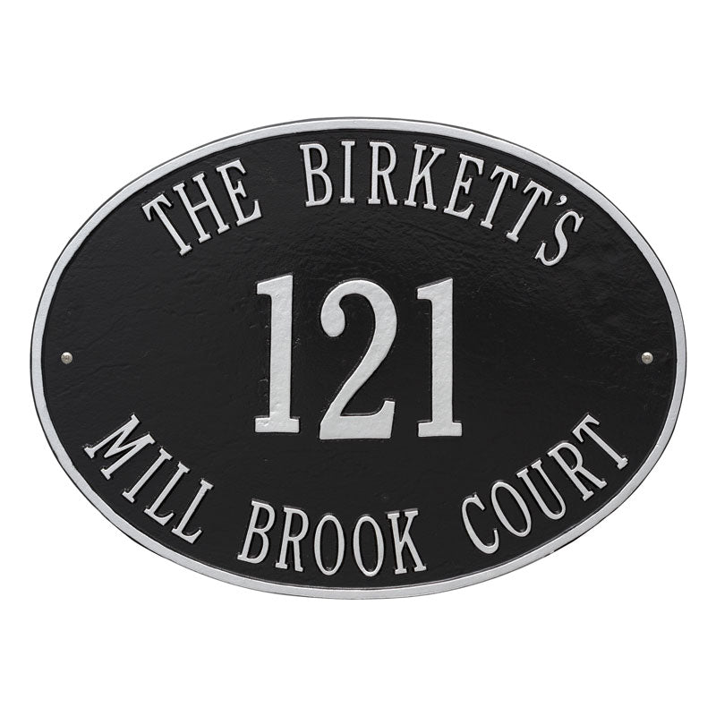 Whitehall Hawthorne Oval Estate Wall 3-Line Personalized Address Plaque - Black/Silver