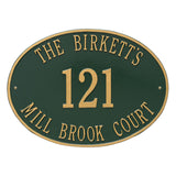Whitehall Hawthorne Oval Estate Wall 3-Line Personalized Address Plaque - Green/Gold
