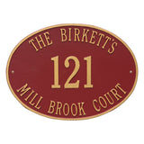 Whitehall Hawthorne Oval Estate Wall 3-Line Personalized Address Plaque - Red/Gold