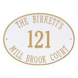 Whitehall Hawthorne Oval Estate Wall 3-Line Personalized Address Plaque - White/Gold