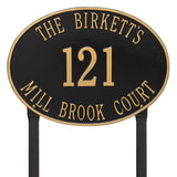 Whitehall Hawthorne Oval Estate Lawn 3-Line Personalized Address Plaque - Black/Gold