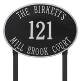 Whitehall Hawthorne Oval Estate Lawn 3-Line Personalized Address Plaque - Black/Silver