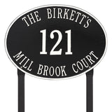Whitehall Hawthorne Oval Estate Lawn 3-Line Personalized Address Plaque - Black/White
