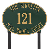 Whitehall Hawthorne Oval Estate Lawn 3-Line Personalized Address Plaque - Green/Gold