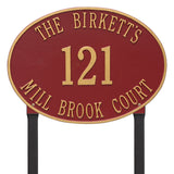 Whitehall Hawthorne Oval Estate Lawn 3-Line Personalized Address Plaque - Red/Gold