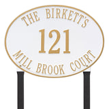 Whitehall Hawthorne Oval Estate Lawn 3-Line Personalized Address Plaque - White/Gold