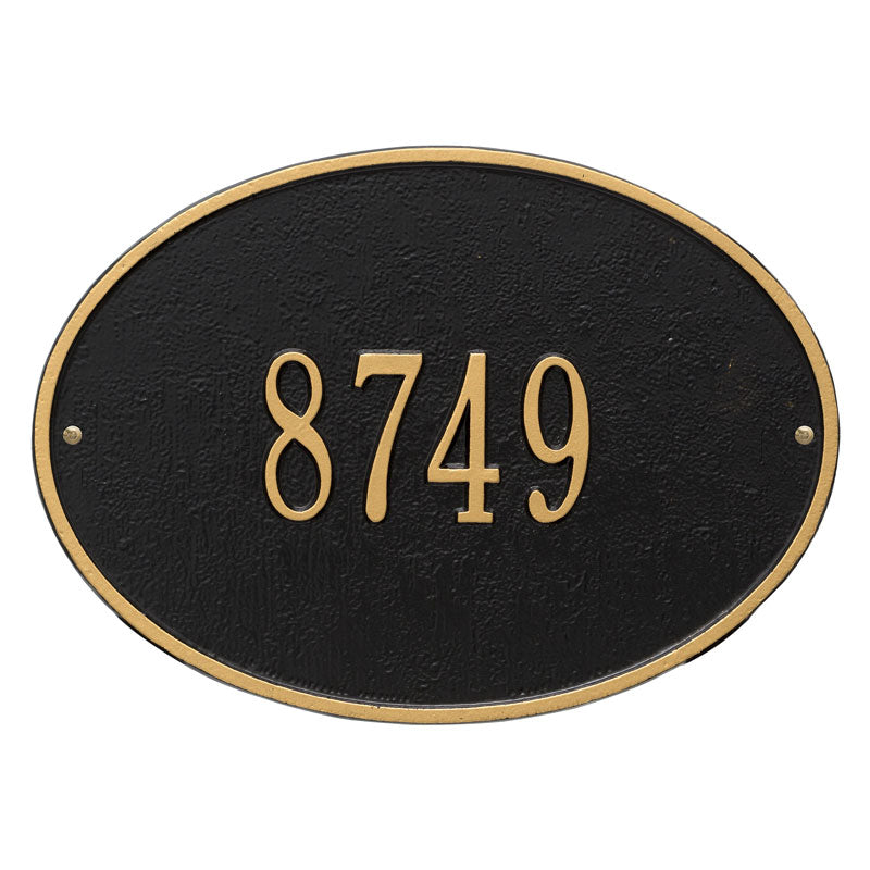 Whitehall Hawthorne Oval Standard Wall 1-Line Personalized Address Plaque - Black/Gold