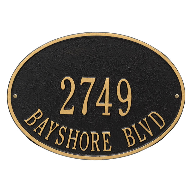 Whitehall Hawthorne Oval Standard Wall 2-Line Personalized Address Plaque - Black/Gold