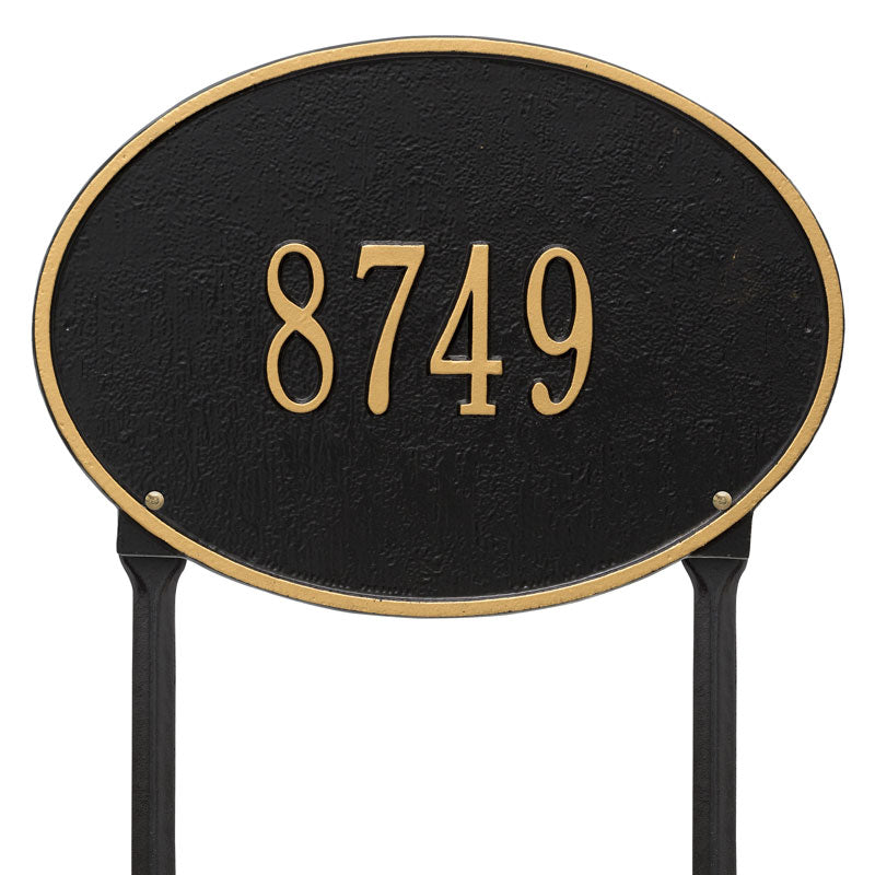Whitehall Hawthorne Oval Standard Lawn 1-Line Personalized Address Plaque - Black/Gold