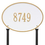 Whitehall Hawthorne Oval Standard Lawn 1-Line Personalized Address Plaque - White/Gold