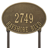 Whitehall Hawthorne Oval Standard Lawn 2-Line Personalized Address Plaque - Antique Brass