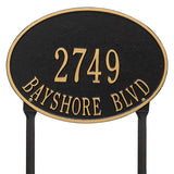 Whitehall Hawthorne Oval Standard Lawn 2-Line Personalized Address Plaque - Black/Gold