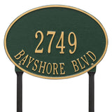 Whitehall Hawthorne Oval Standard Lawn 2-Line Personalized Address Plaque - Green/Gold