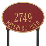 Whitehall Hawthorne Oval Standard Lawn 2-Line Personalized Address Plaque - Red/Gold