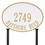Whitehall Hawthorne Oval Standard Lawn 2-Line Personalized Address Plaque - White/Gold