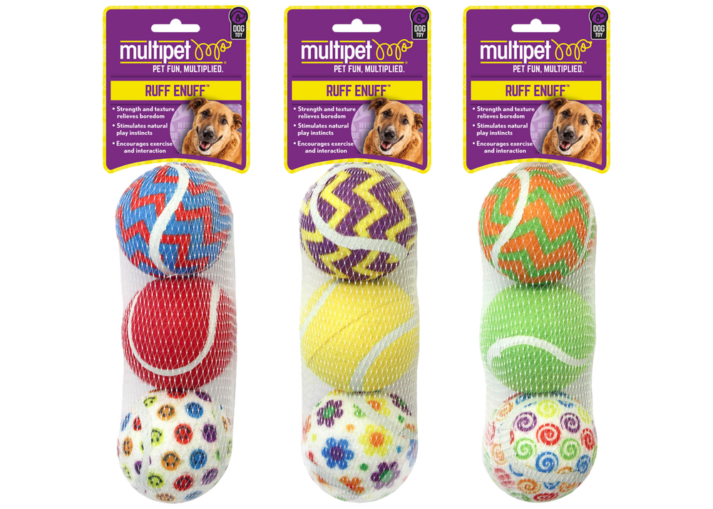 Multipet Tennis Ball Assorted Styles Dog Toy - 3-Pack