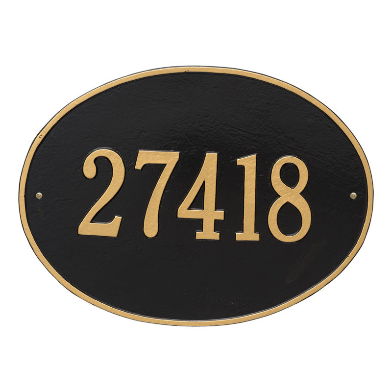 Whitehall Hawthorne Oval Estate Wall 1-Line Personalized Address Plaque - Black/Gold