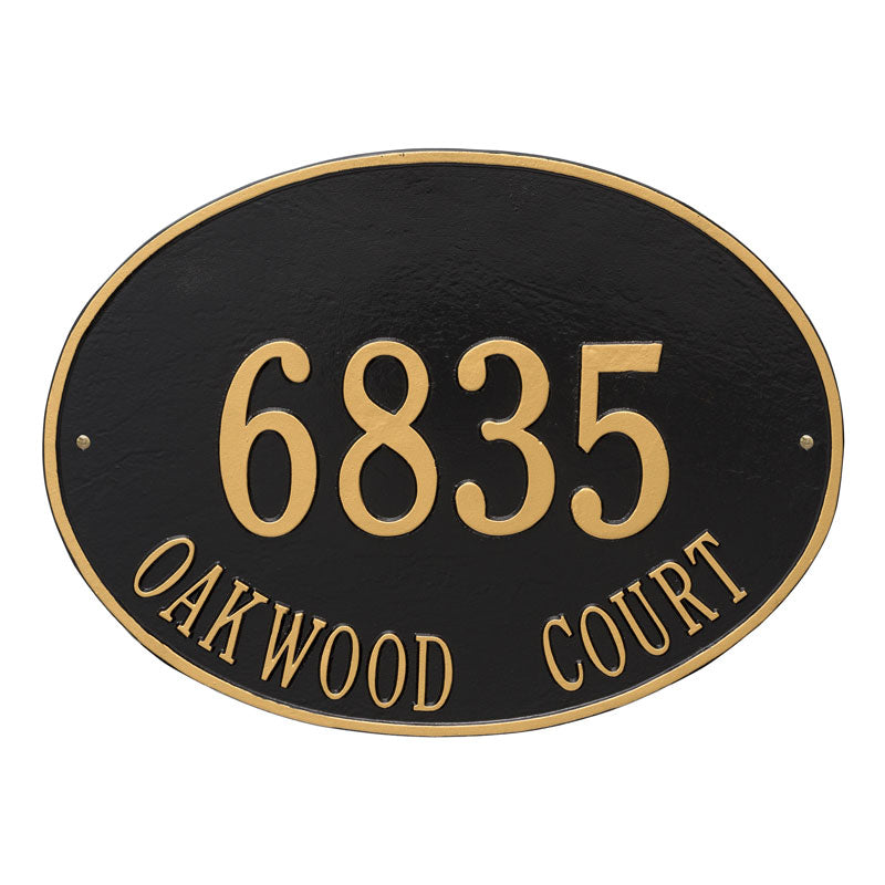 Whitehall Hawthorne Oval Estate Wall 2-Line Personalized Address Plaque - Black/Gold
