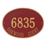 Whitehall Hawthorne Oval Estate Wall 2-Line Personalized Address Plaque - Red/Gold