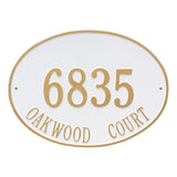 Whitehall Hawthorne Oval Estate Wall 2-Line Personalized Address Plaque - White/Gold