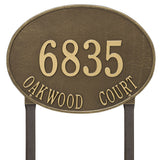 Whitehall Hawthorne Oval Estate Lawn 2-Line Personalized Address Plaque - Antique Brass