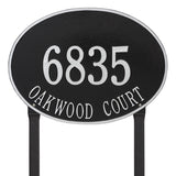 Whitehall Hawthorne Oval Estate Lawn 2-Line Personalized Address Plaque - Black/Silver