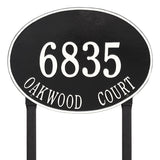 Whitehall Hawthorne Oval Estate Lawn 2-Line Personalized Address Plaque - Black/White