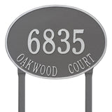 Whitehall Hawthorne Oval Estate Lawn 2-Line Personalized Address Plaque - Pewter/Silver