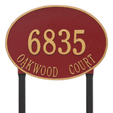 Whitehall Hawthorne Oval Estate Lawn 2-Line Personalized Address Plaque - Red/Gold
