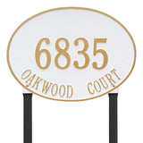 Whitehall Hawthorne Oval Estate Lawn 2-Line Personalized Address Plaque - White/Gold
