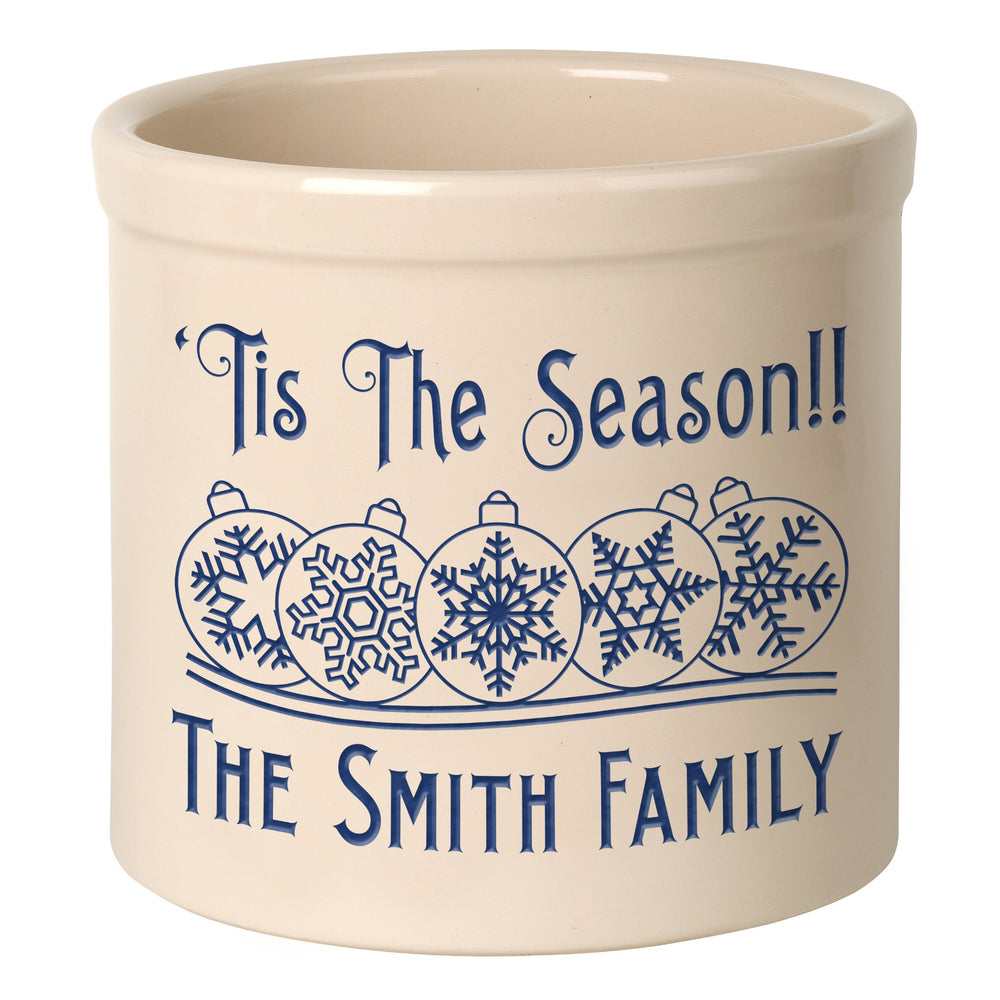 Whitehall Snowflake Ornament 2 Gallon Stoneware Personalized Crock - Bristol Crock, Blue Engraving
