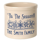 Whitehall Snowflake Ornament 2 Gallon Stoneware Personalized Crock - Bristol Crock, Blue Engraving