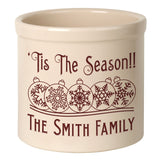 Whitehall Snowflake Ornament 2 Gallon Stoneware Personalized Crock - Bristol Crock, Red Engraving