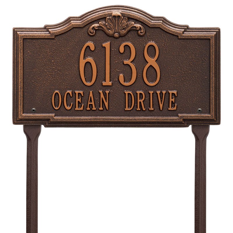 Whitehall Gatewood Standard Lawn 2-Line Personalized Address Plaque - Antique Copper