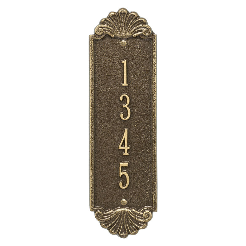 Whitehall Shell Vertical 12 Wall 1-Line Personalized Address Plaque - Antique Brass