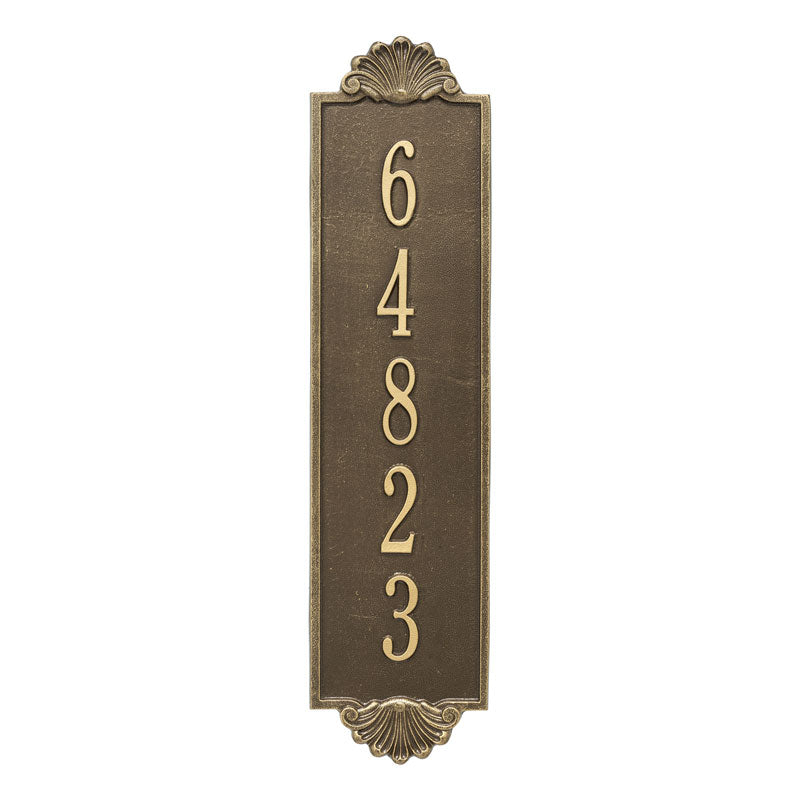 Whitehall Shell Vertical Estate Wall 1-Line Personalized Address Plaque - Antique Brass