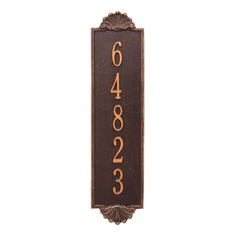 Whitehall Shell Vertical Estate Wall 1-Line Personalized Address Plaque - Antique Copper