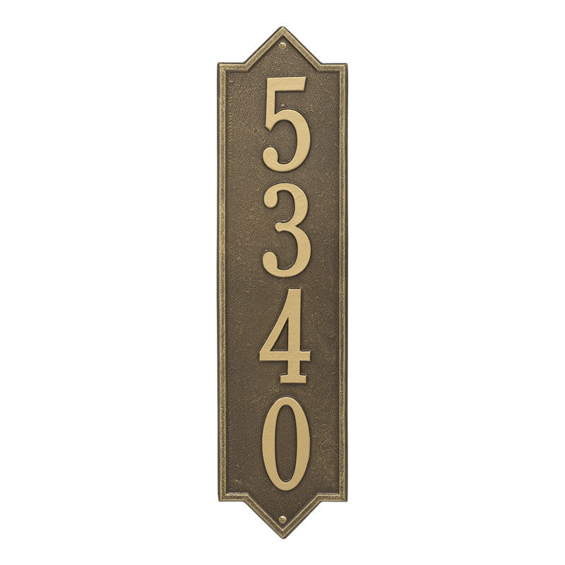 Whitehall Norfolk Vertical Estate Wall 1-Line Personalized Address Plaque - Antique Brass