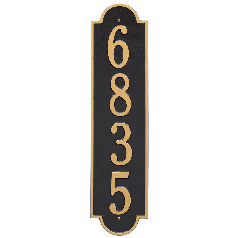 Whitehall Richmond Vertical Estate Wall 1-Line Personalized Address Plaque - Black/Gold