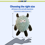Mop Monster Plush Squeaky Dog Toy, 9" size guide