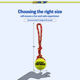 Fling Thing Cotton Rope Dog Toy with Tuff Ball size guide - Giant 14" Rope with 4" Ball