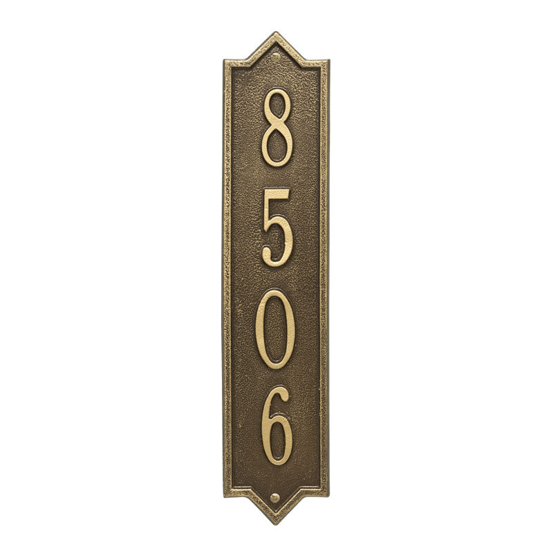 Whitehall Norfolk Vertical Wall 1-Line Personalized Address Plaque - Antique Brass
