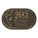 Whitehall Woodridge Bird Oval Standard Wall 3-Line Personalized Address Plaque - Black/Gold